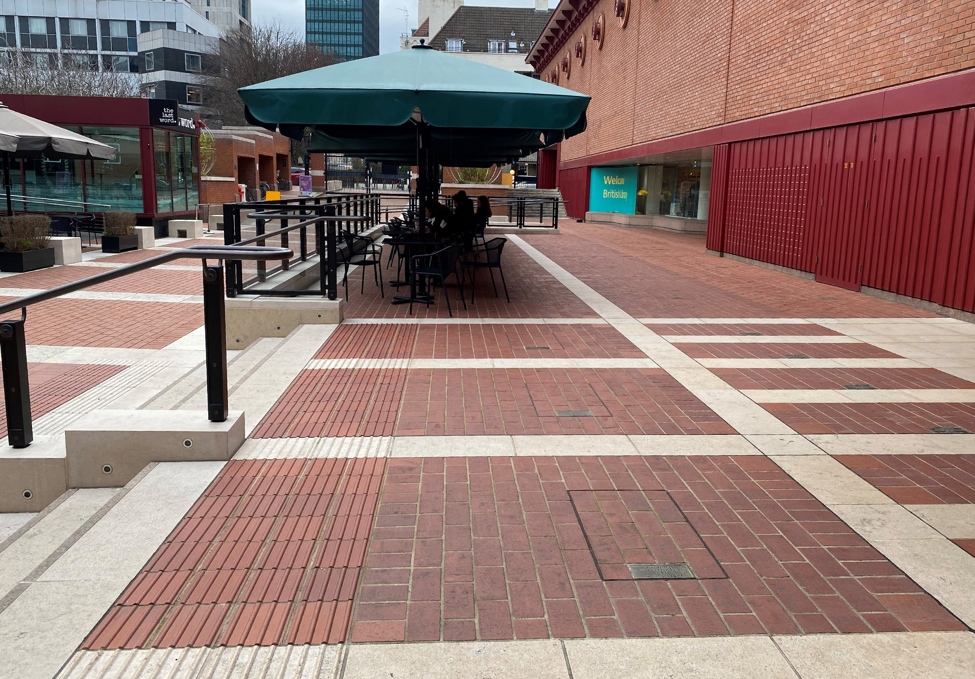 Ketley Staffs red pavers in bespoke sizes with bespoke tactile pavers at the British Library in London